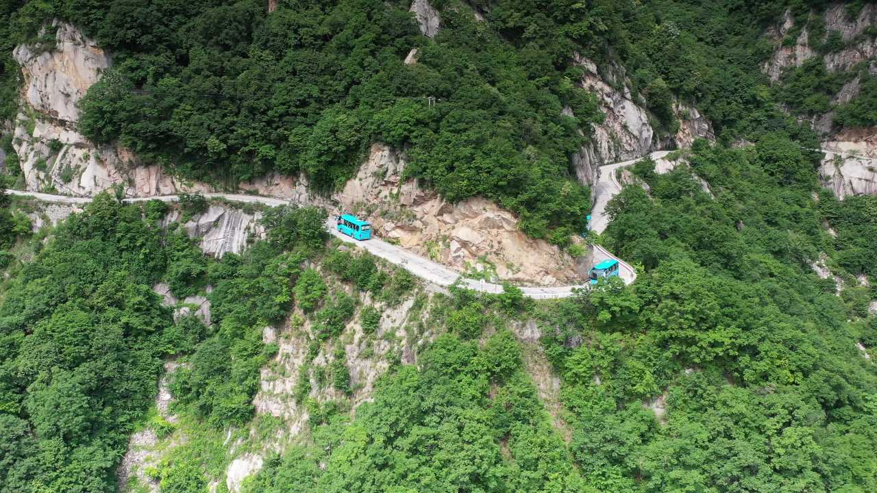 山间绿意盎然的公路之旅