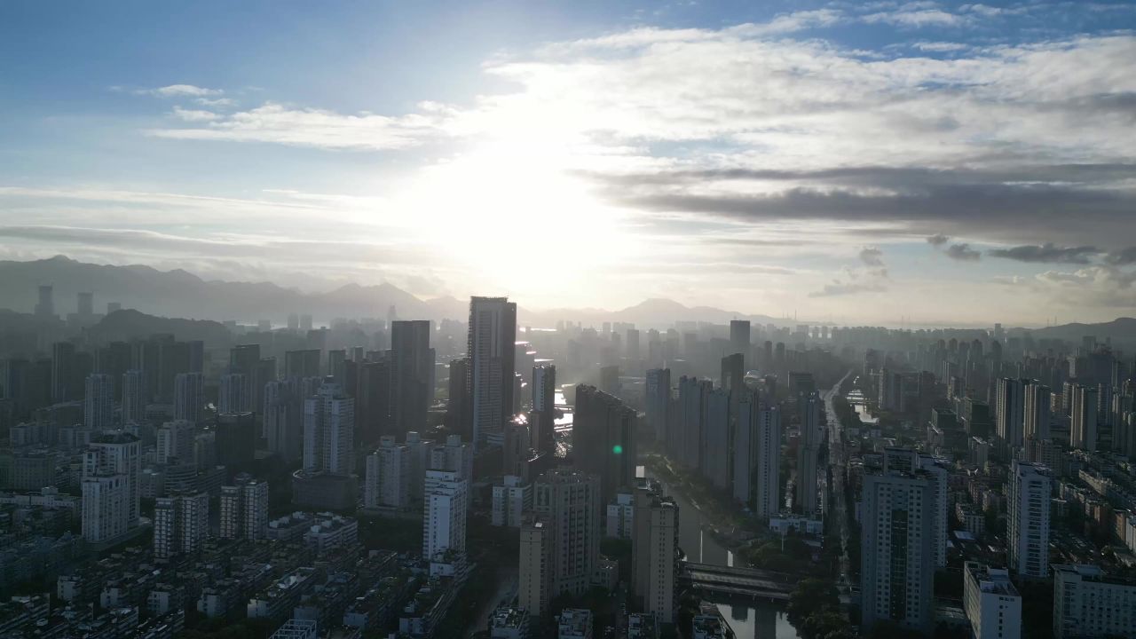 航拍温州城市天际线温州大景