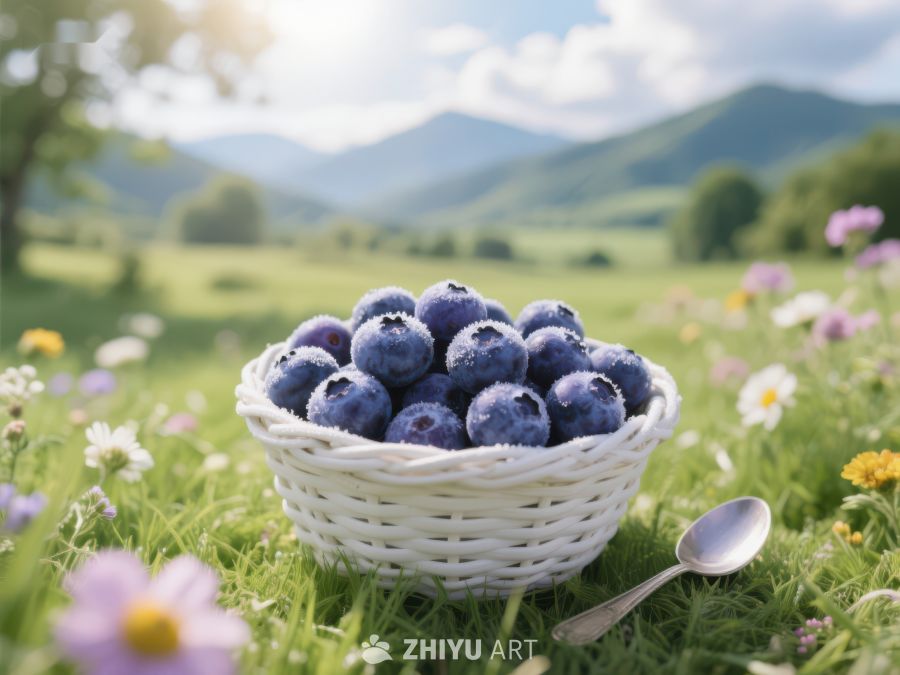 蓝莓篮子置于花田之中 212