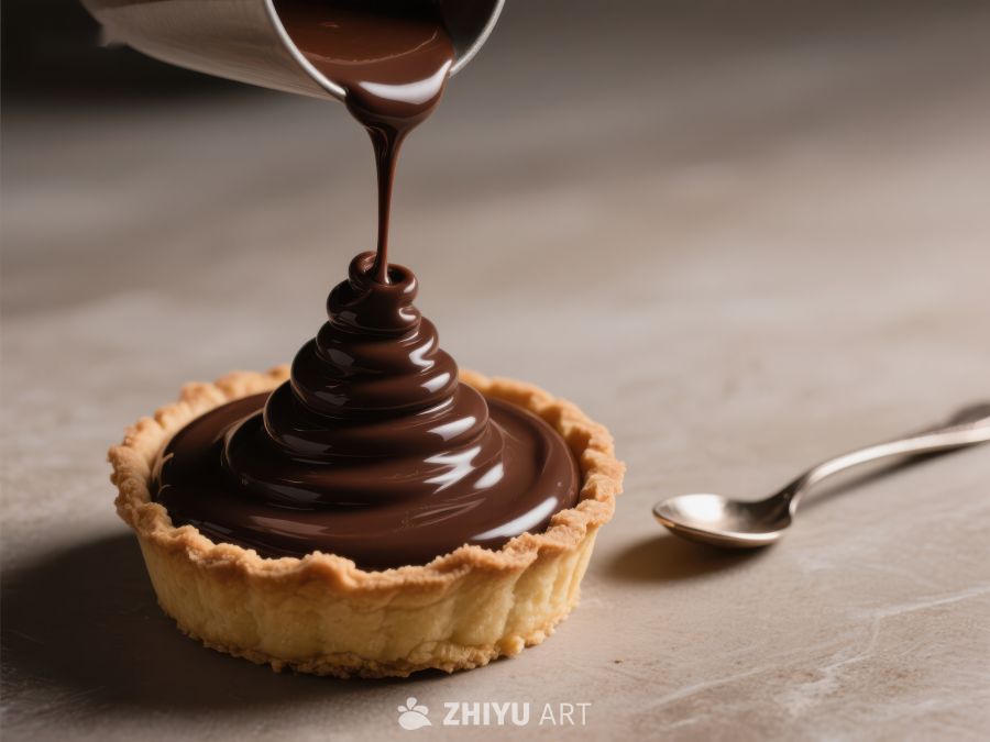 巧克力酱缓缓倒入挞壳