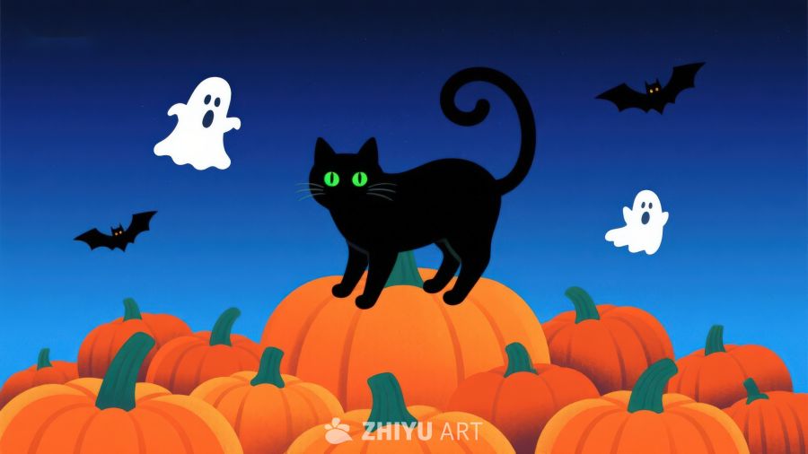 万圣夜黑猫与南瓜