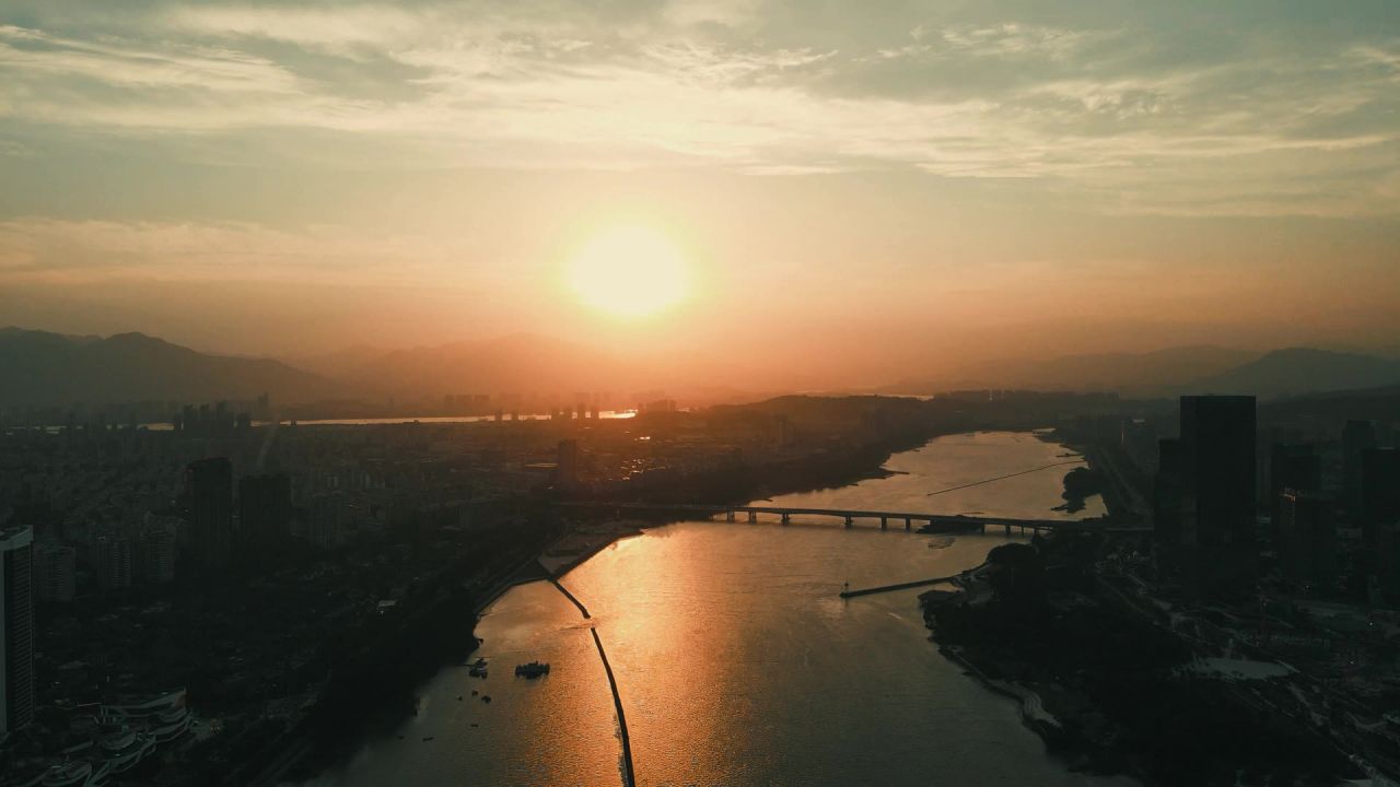  福州城市夕阳晚霞航拍