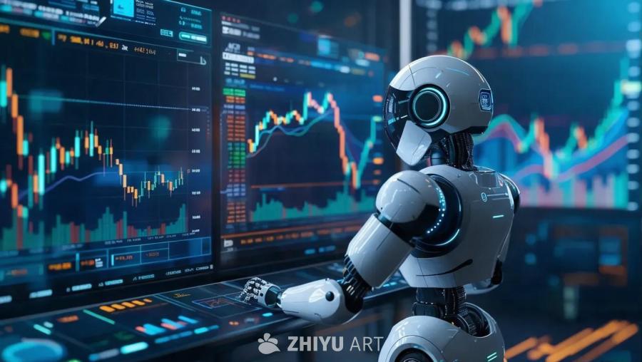 一个未来主义的AI交易机器人，自主地在数字界面上交