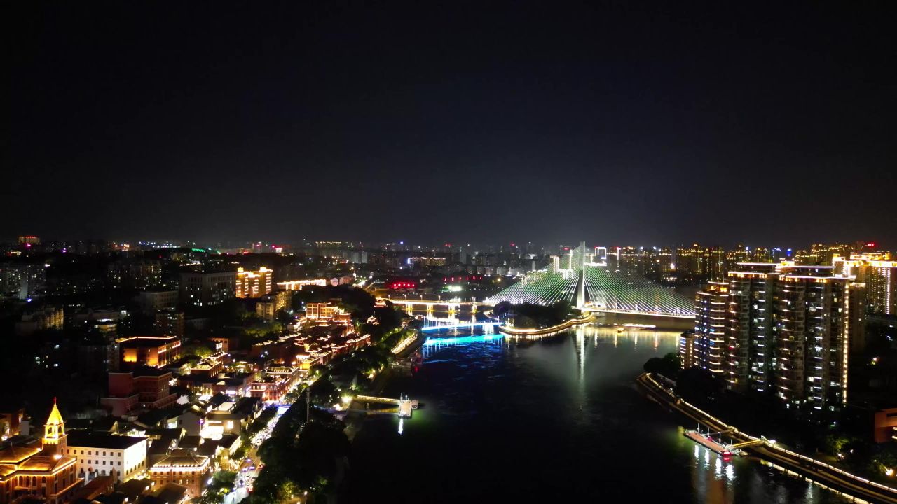  航拍福州闽江三县洲大桥爱青岛