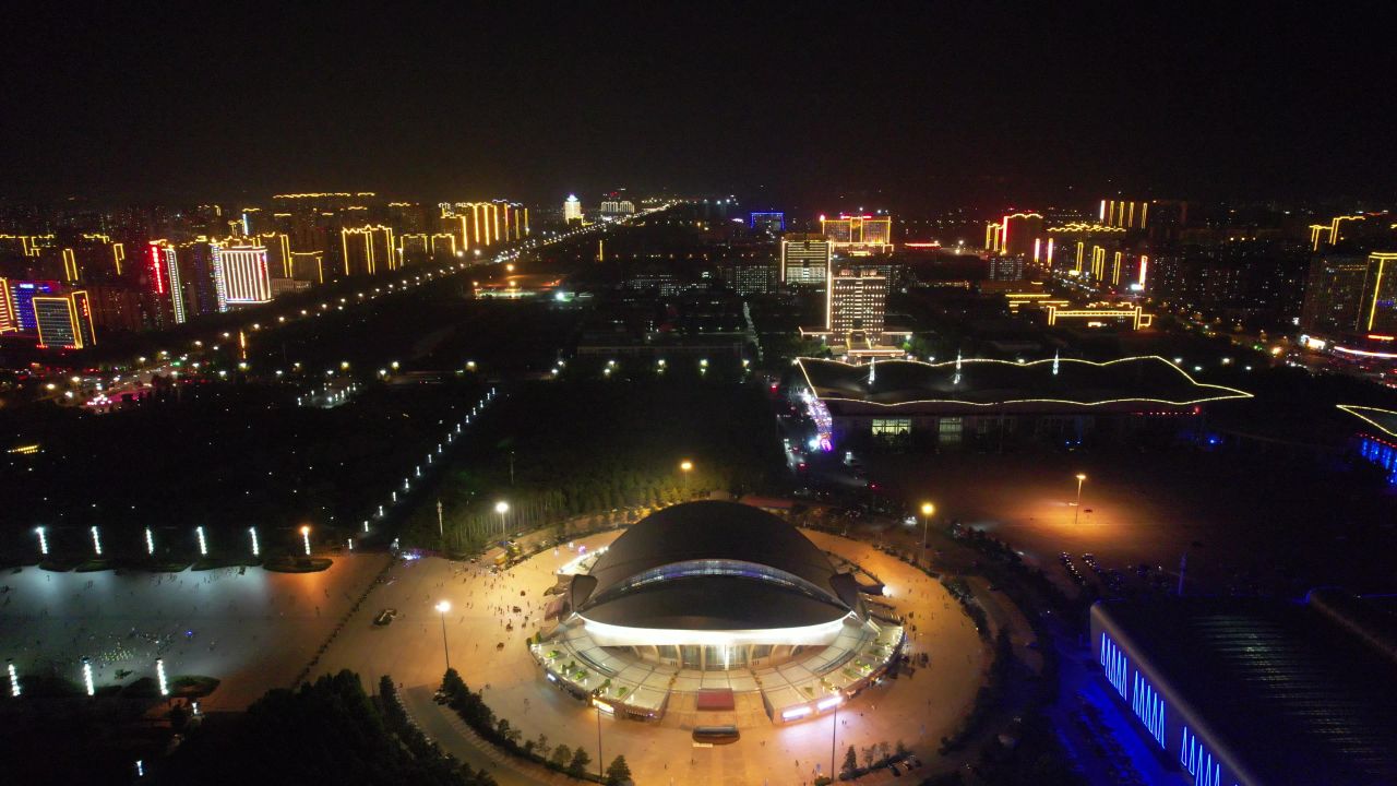 河北沧州城市夜景灯光航拍