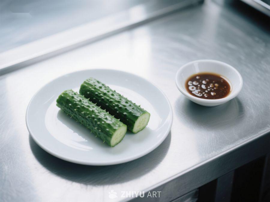 切片黄瓜配蘸酱，简洁美食摆盘 318