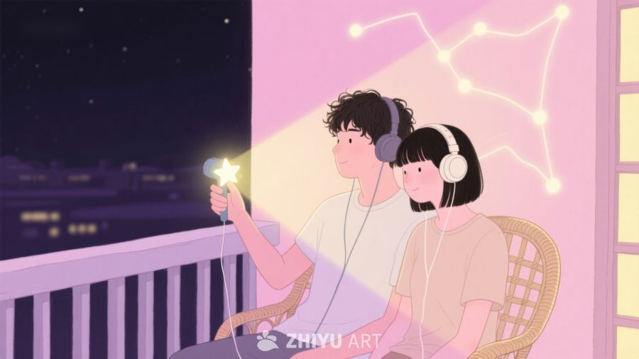 夜晚阳台上的耳机时光 587