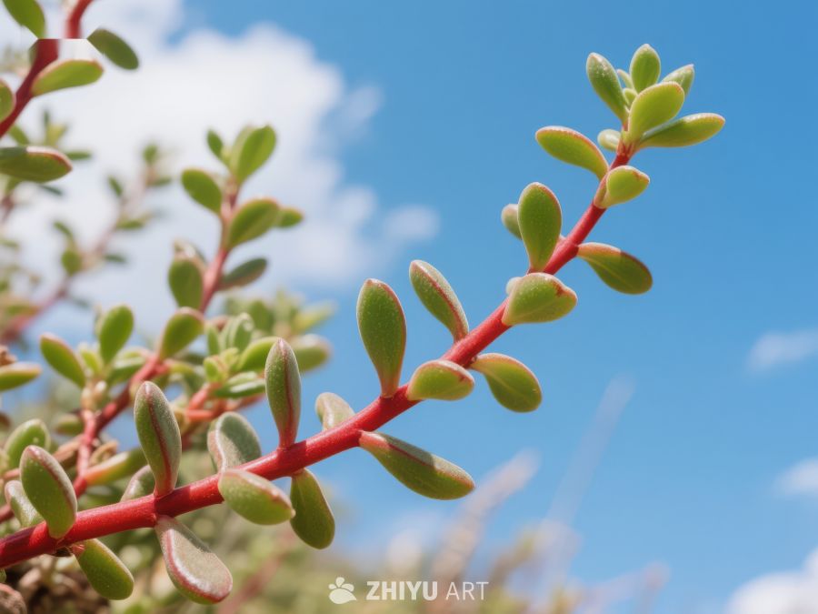 蓝天映衬下的绿色多肉植物 158