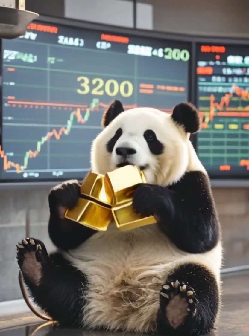熊猫抱金砖笑看股市上涨