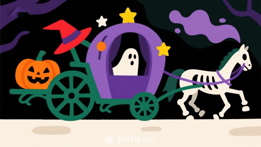 万圣节幽灵马车夜行图