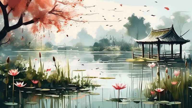 国风水墨山水画简约风格插画 21