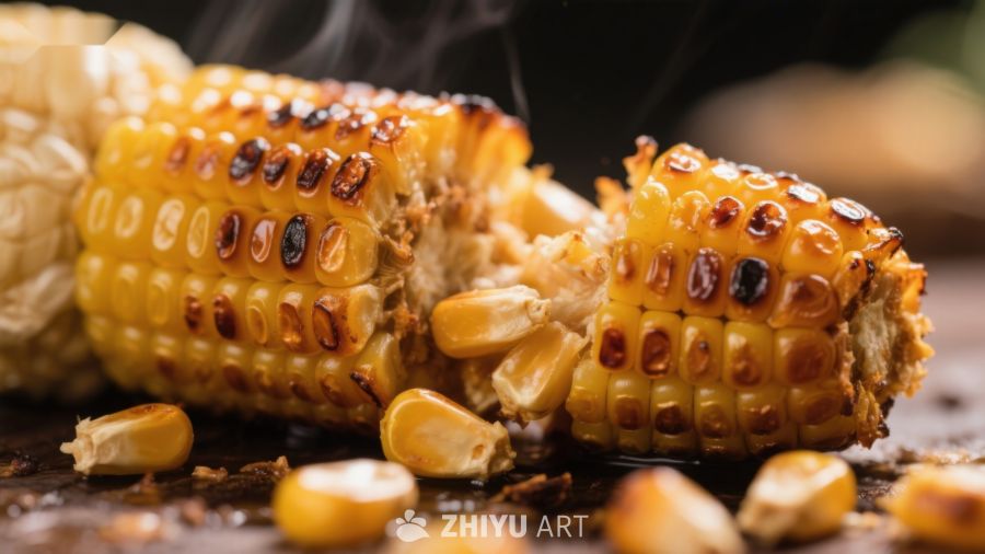 烤玉米特写，热气腾腾