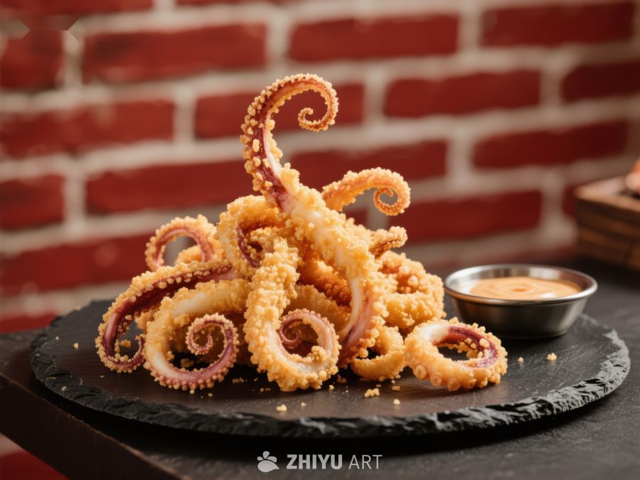 酥脆鱿鱼圈配酱料