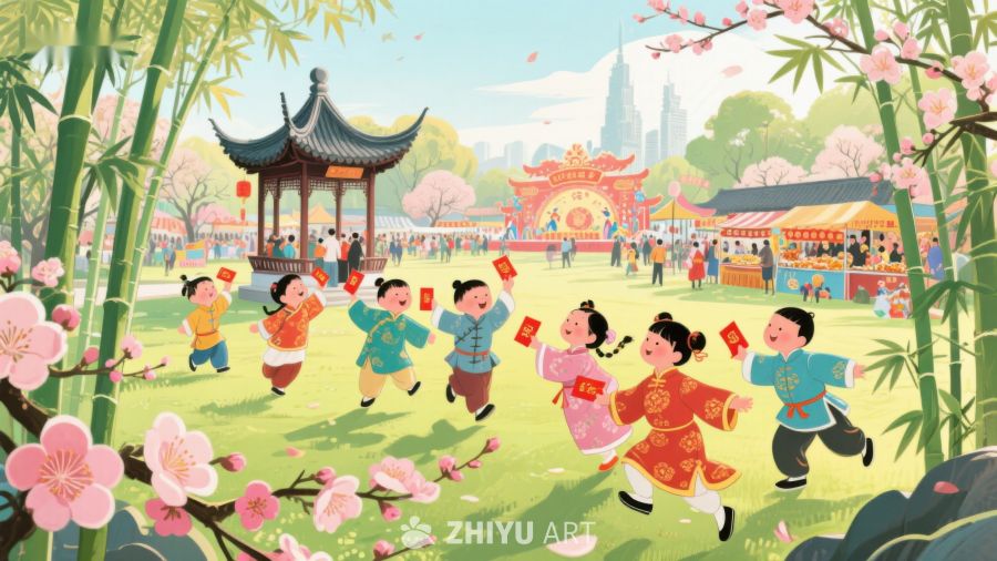 欢庆春节的儿童游园场景 394