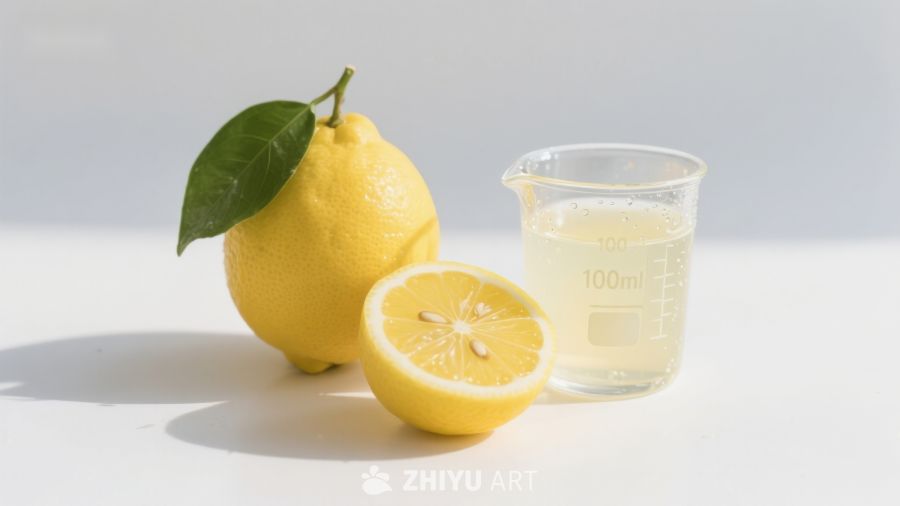 新鲜柠檬与柠檬汁的展示