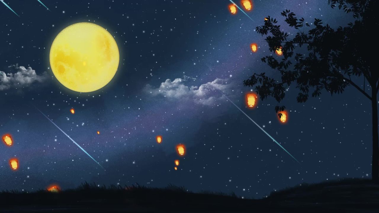 唯美大海上升月亮白月光蓝色夜空圆月明月大屏幕舞台LED视频  51