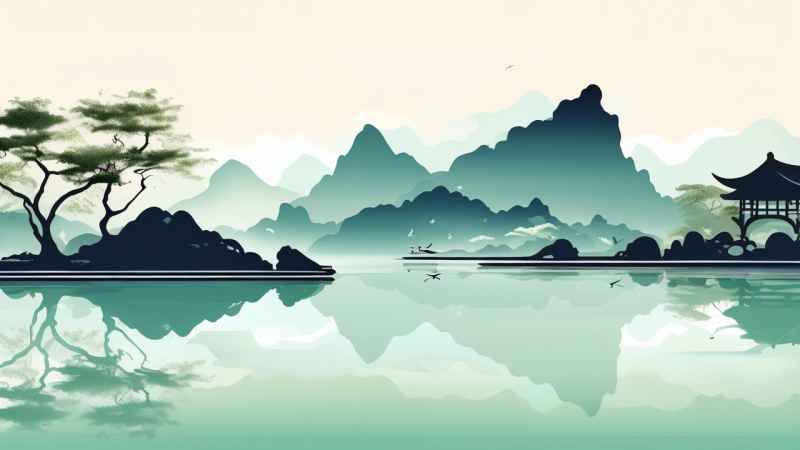 中国画园林植物水亭子插画 15