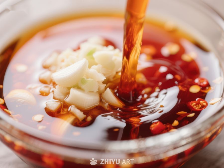 辣椒油浇入蒜末碗中 745