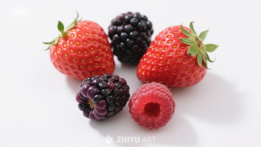 新鲜草莓与黑莓、覆盆子的组合