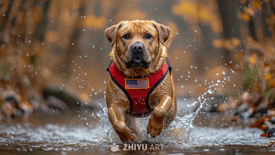 一只金色的拉布拉多沙皮犬混血狗，有着黄色和奶油白色