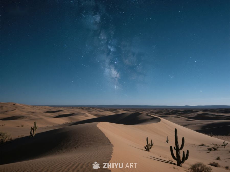夜空下的沙漠与仙人掌 378