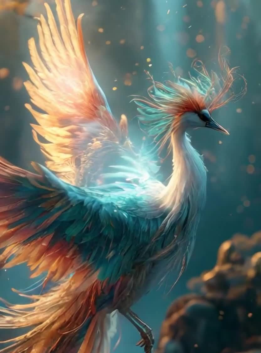 华丽羽毛鸟类：彩色羽翼展开，侧身伫立