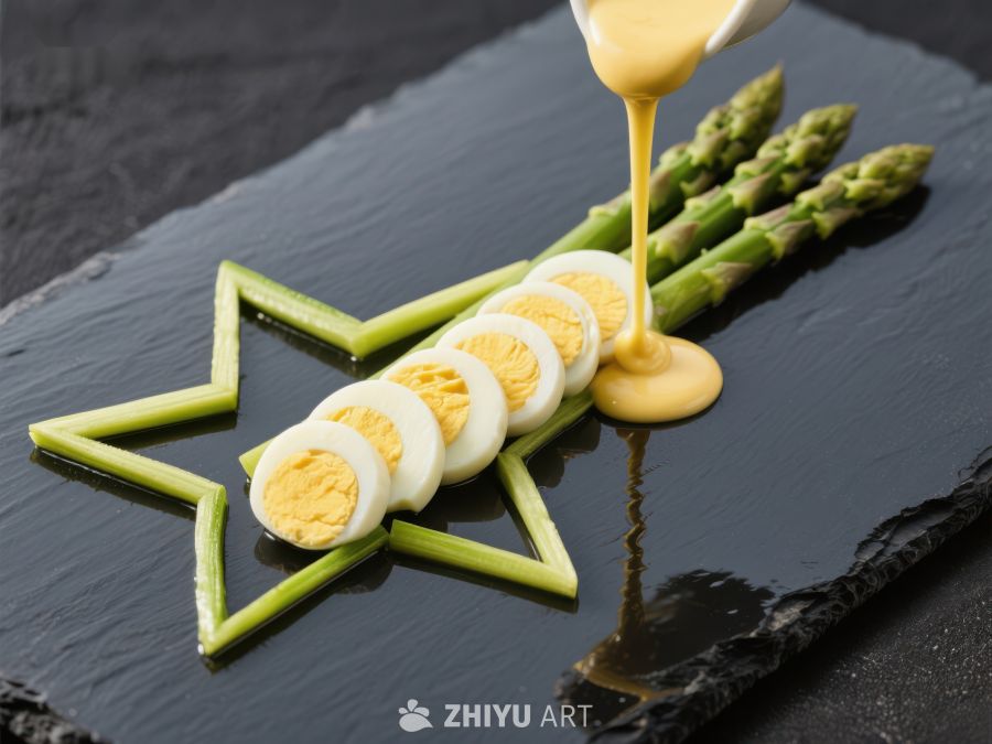 创意芦笋鸡蛋摆盘，淋上酱汁 106