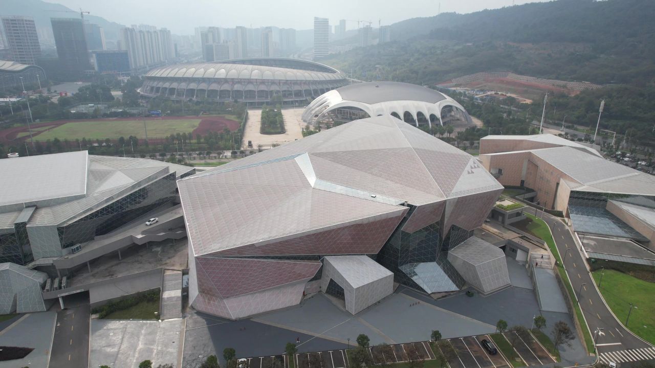 湖南郴州奥体中心体育馆博物馆科技馆航拍 