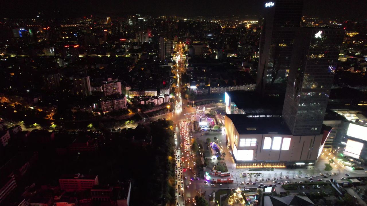 昆明城市夜景交通灯光航拍