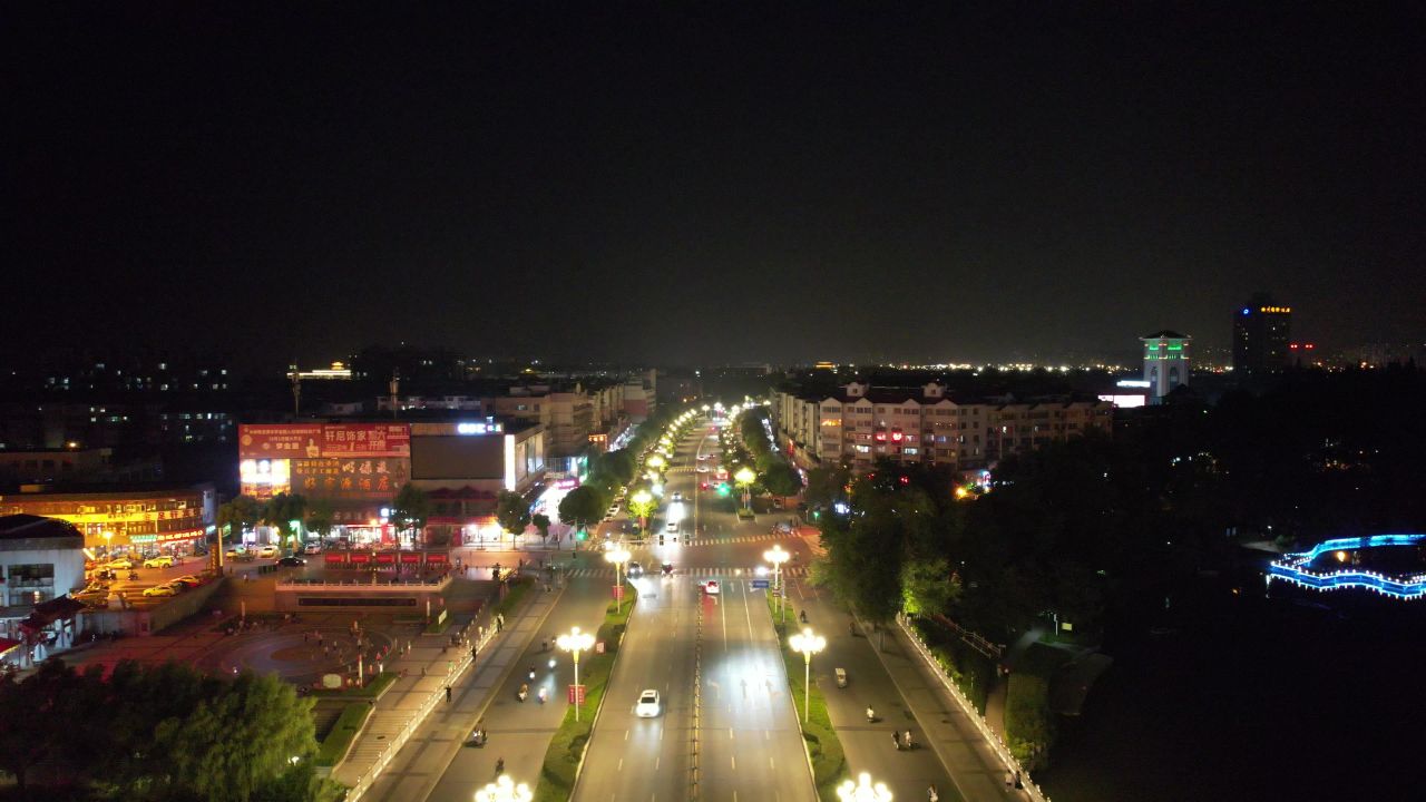 安徽滁州城市夜景灯光航拍 