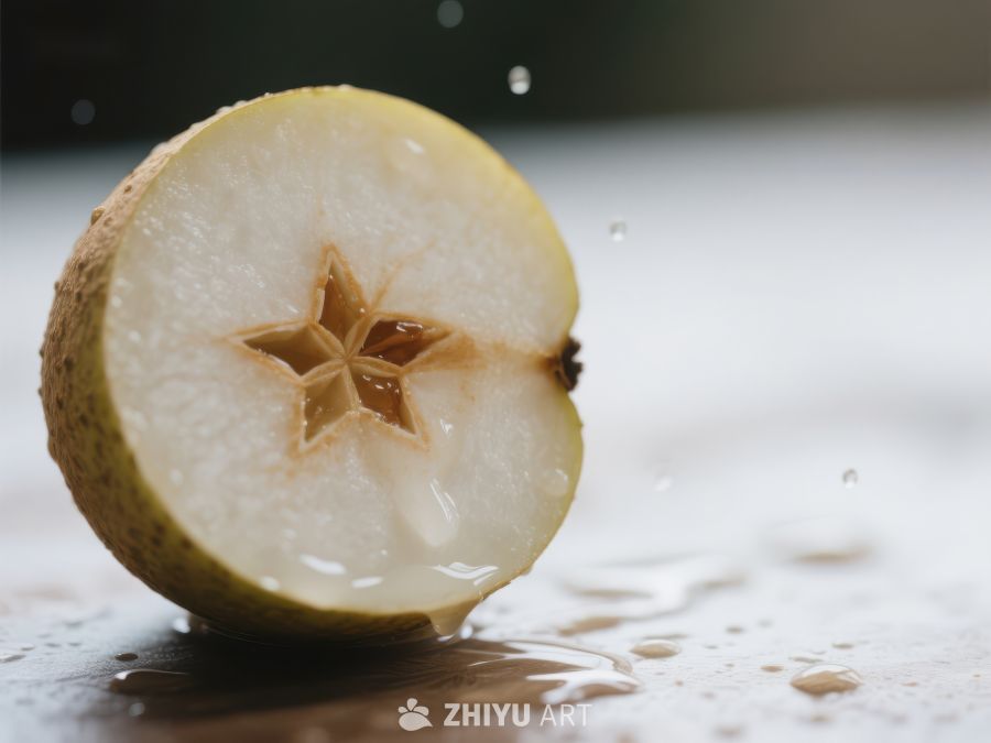 切开的梨子，内部星形种子清晰可见 416