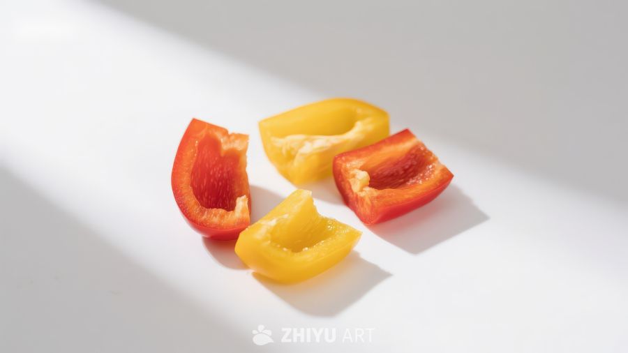 红黄彩椒切片静物