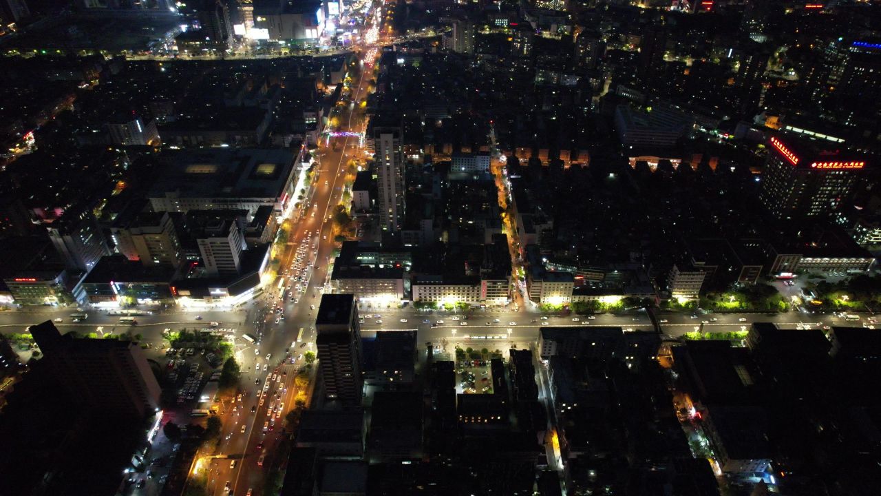 云南昆明城市夜景灯光航拍