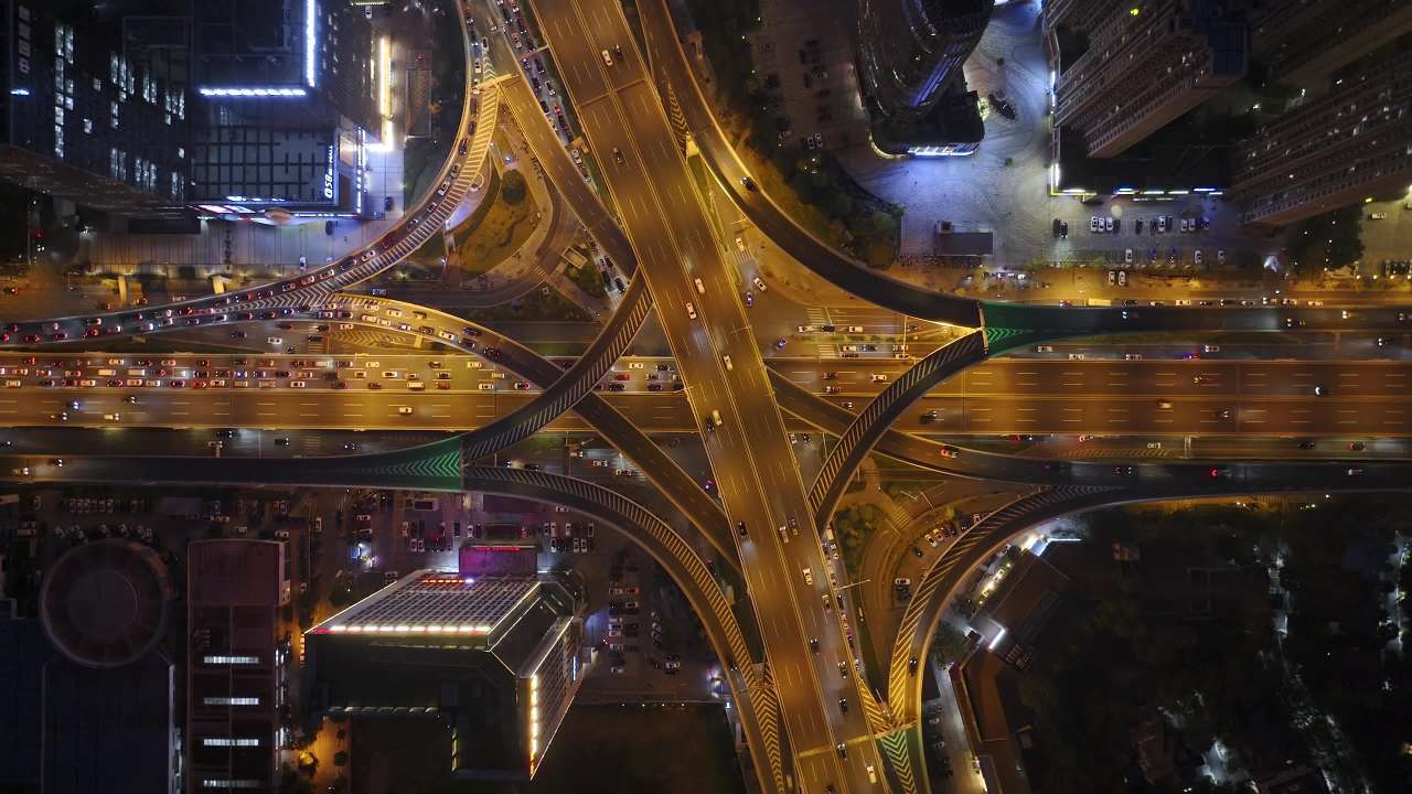 湖南长沙湘府路高架交通车流航拍 1