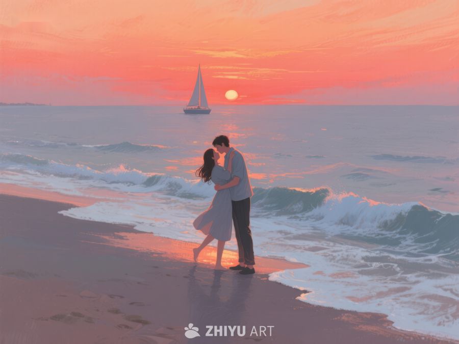 海滩日落下的情侣拥抱 298