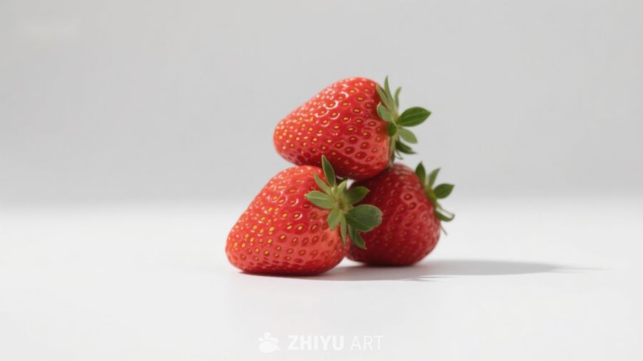 三颗新鲜草莓堆叠 413