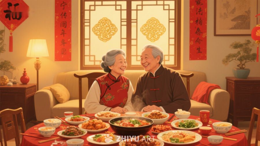 温馨年夜饭，老夫妇共享团圆时刻 914