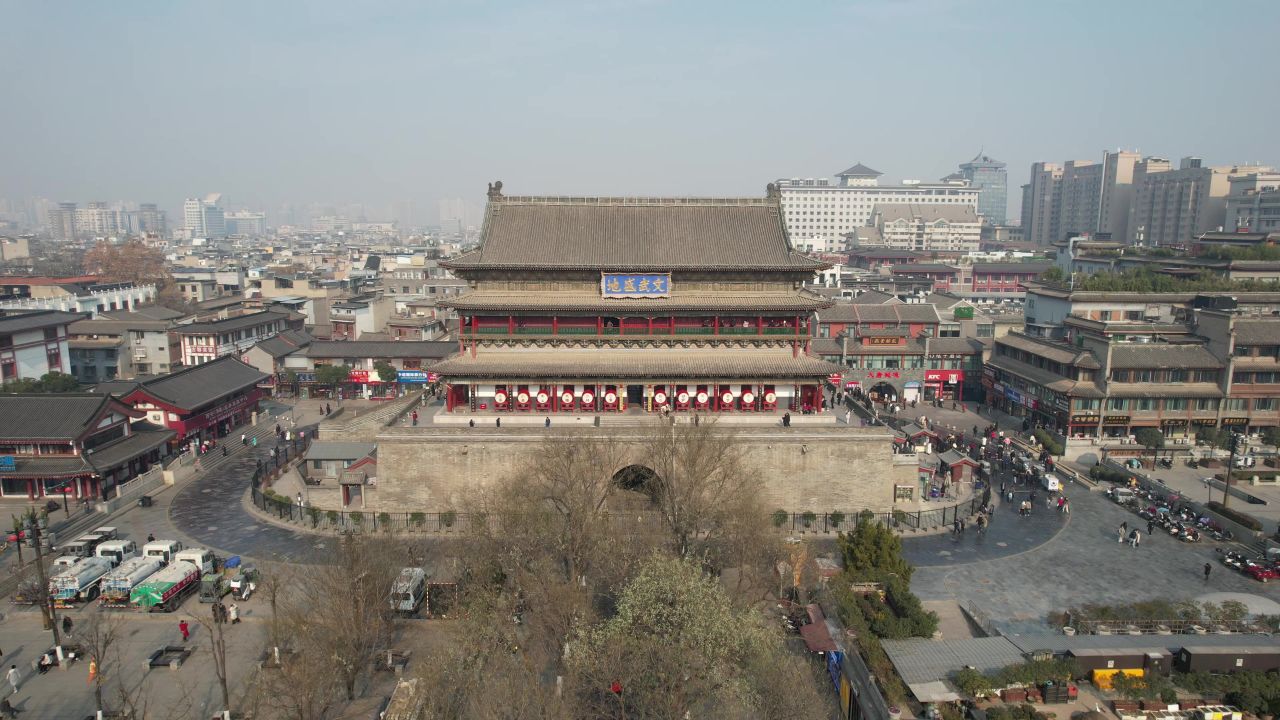 西安鼓楼历史文化古建筑航拍