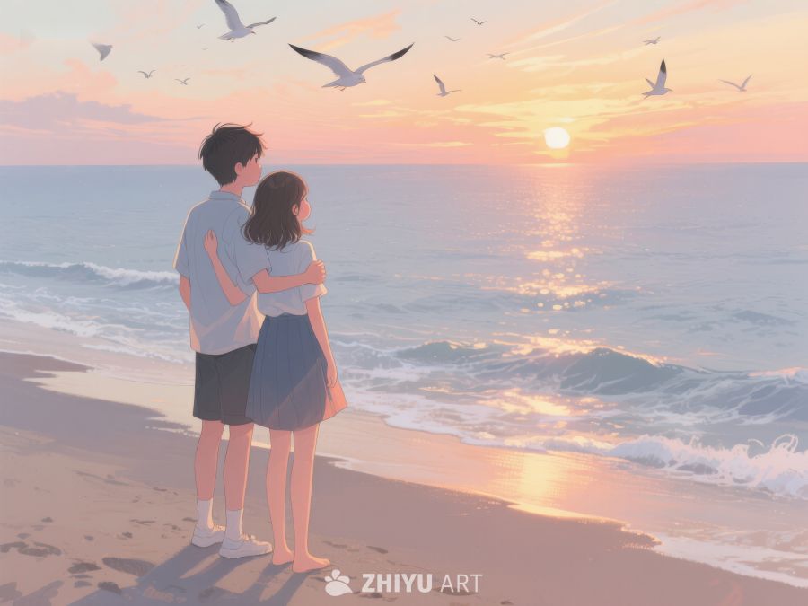 海边日落，情侣相拥 243