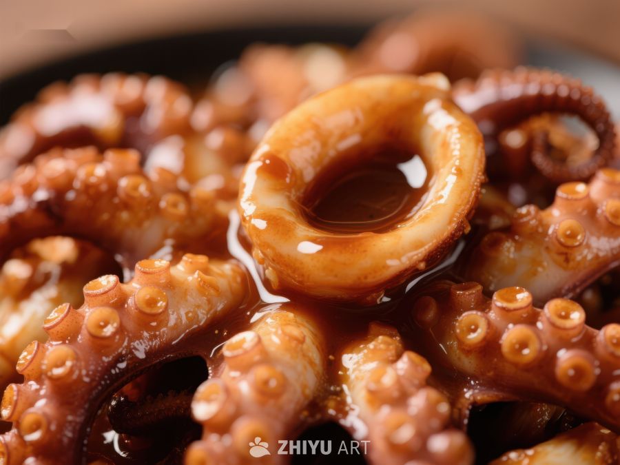 酱汁淋漓的章鱼圈特写 285