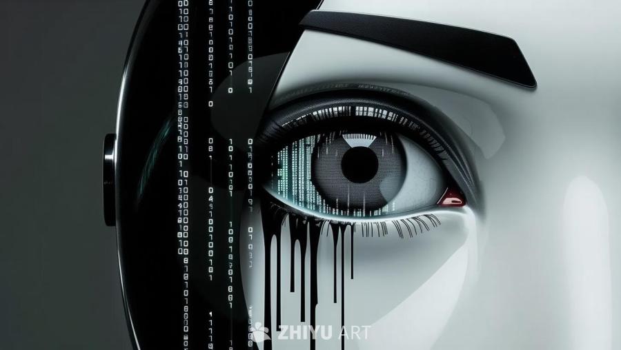 一个特写镜头，展示了HAL 9000的标志性眼睛，