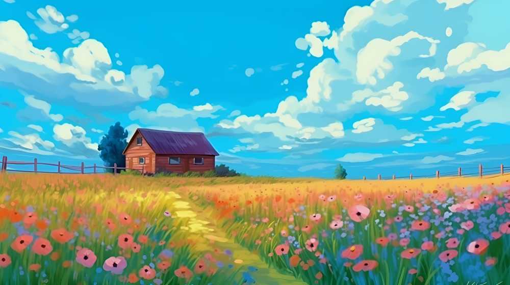 夏季的插画田园自然美景
