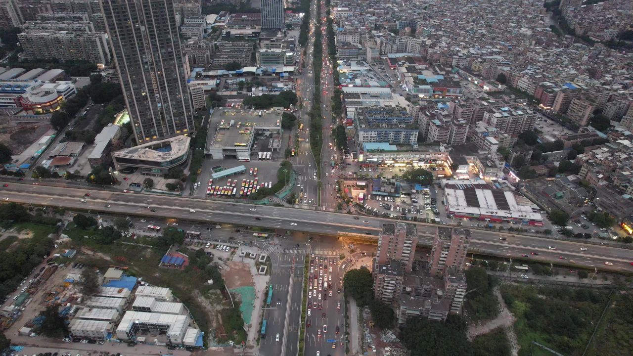 广州城市晚霞夜幕降临夜景灯光航拍 