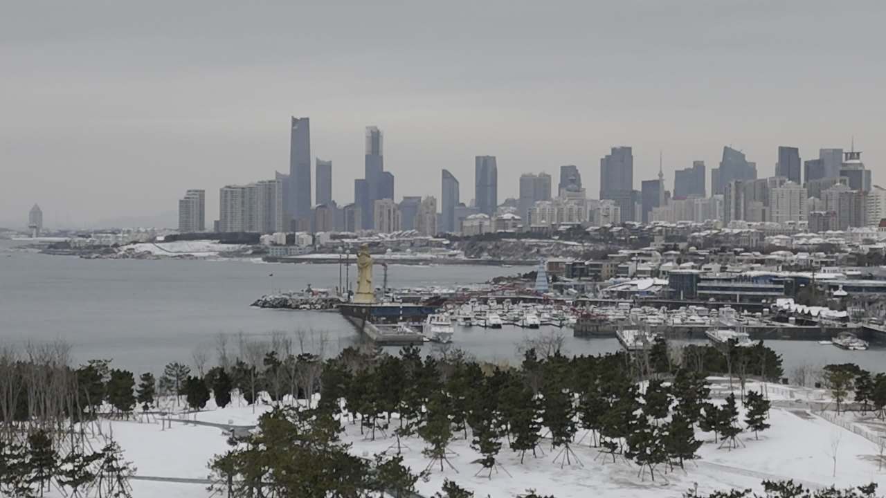 青岛小麦岛海边雪景航拍 10