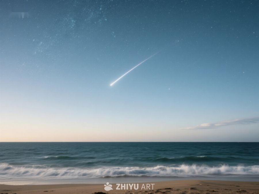 流星划过夜空的海滩景象 56