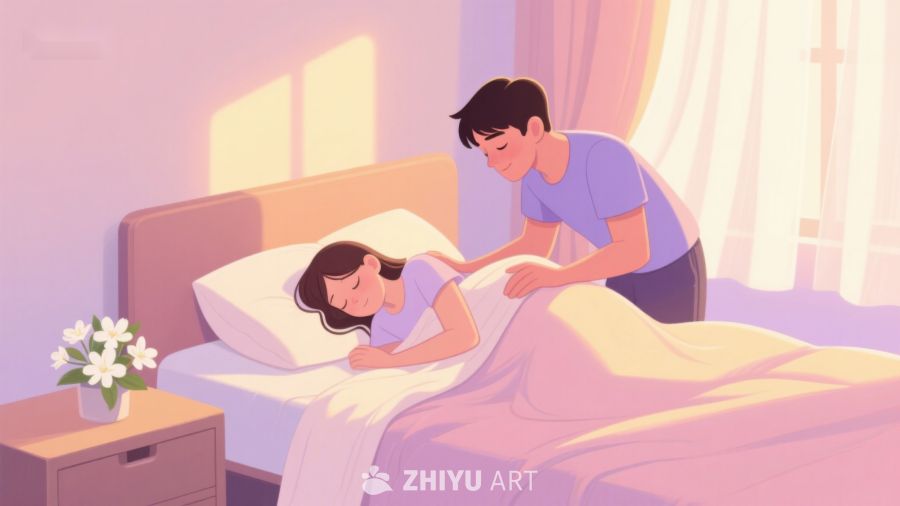 温馨时刻：男子轻抚熟睡女子 437