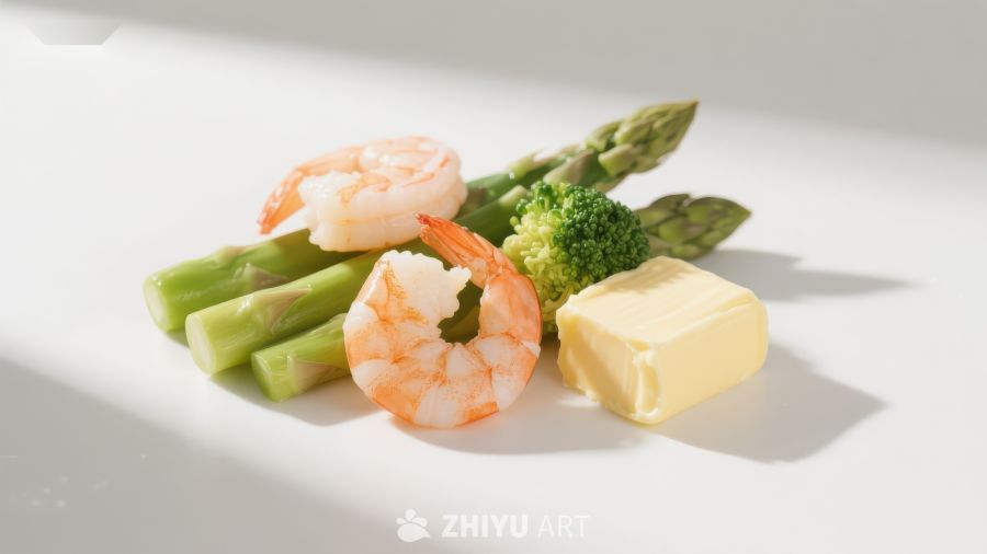 虾仁、芦笋与黄油的清新组合