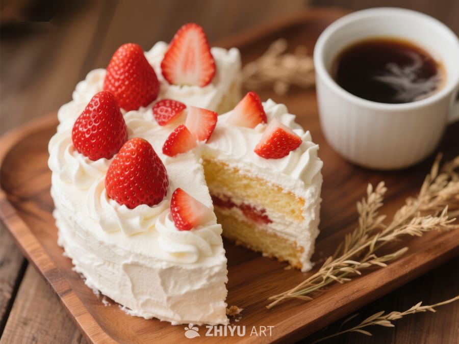 草莓奶油蛋糕配热饮