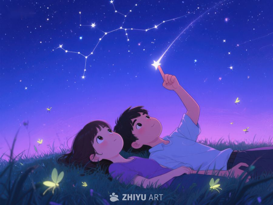 夜空下，孩子与流星的梦幻时刻 940