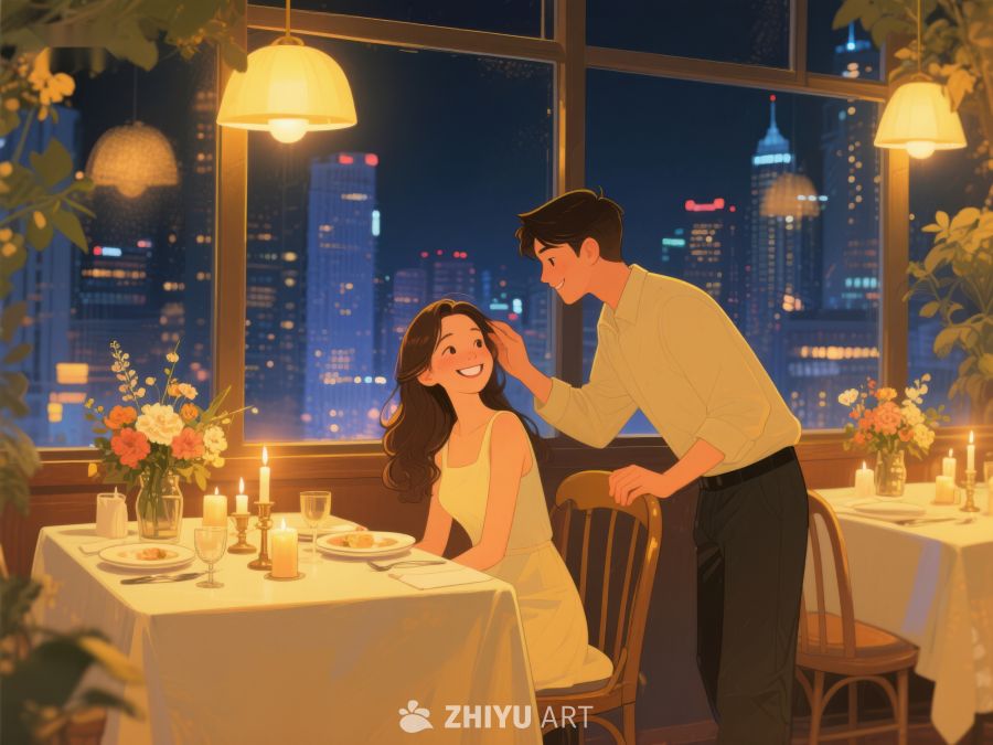 浪漫晚餐：情侣在夜景下的温馨时刻 445